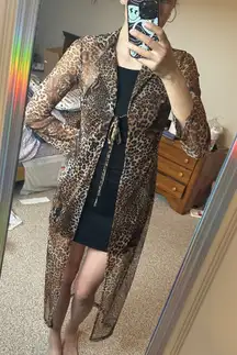 Vintage Leopard Print Mesh Long Cardigan