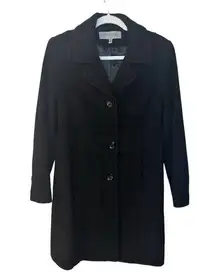 wool and cashmere blend black long pea coat single breasted size 8