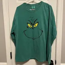 Long Sleeve Green Grinch Face T Shirt for Halloween or Christmas Apparel L