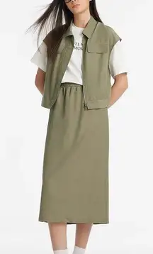 Goella Zippered Lapel Vest And Slit Half Skirt Two-Piece Set