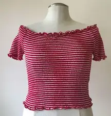 Red White Smocked Striped Off The Shoulder Top