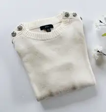 J.Crew Lambswool Crewneck Sweater Jeweled Button
