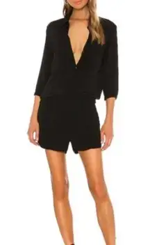 Monrow Black Zip-Down Romper Shorts Casual Classic 3/4 Sleeves Size XS NWT
