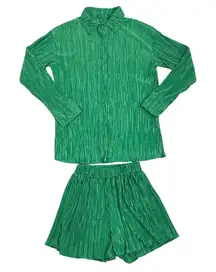Matching Set Kelly Green 2 Piece Ruched Flowy Casual Holiday Outfit Size Small