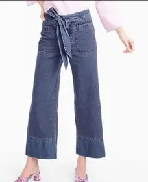 J. Crew Light Wide Leg Cropped‎ Chambray Trousers with Tie Belt Size SP