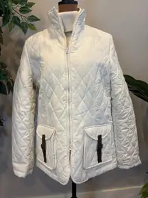 Chadwicks Quilted Jacket White Stand Collar Buckle Pocket Womens Size S