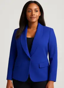 Le Suit Royal Blue Blazer Woman's Sz 18 Shawl Collar Tailored One-Button Jacket