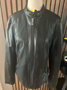 Kenneth Cole New York black fox leather jacket size small NWT