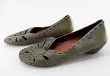 Pikolinos Laser Cut Sage Green Leather Low Heeled Pull on Pumps Shoes Size 41
