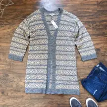 BB Dakota • To Be Fair Isle cardigan duster sweater grey tan knit open longline