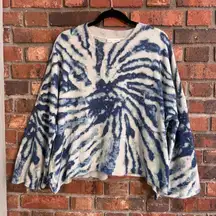 Coco + Jaimeson womens tie dye asymmetrical hem sweater blue L