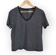 Arizona Jean Co Black and White Striped Boyfriend V Neck T Shirt S