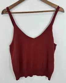 Sleeveless‎ Sweater Tank Top V-Neck Knit Casual Top Rust Orange Color Fall Edit