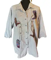 Bobbie Brooks Women’s Pinstripe Cowboy Boots Shirt Size 2X