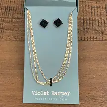 Violet Harper - Isla - Layered Necklace & Black Druzy Earring Set - Brand New!