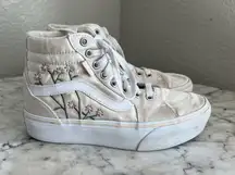 Vans Womens Fillmore High Top Sneaker Shoes Size 6.5 Satin Floral Embroidered