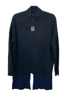 NWT‎ BCBGMaxAzria Merino Wool Black Blue High-Low Split Back Sweater Size XS