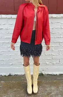 Vintage Cherry Red Leather Bomber Jacket