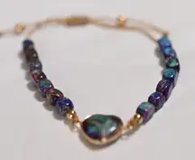 Chic Blue and Purple Jasper Gold Heart Bracelet adjustable New gift pretty boho