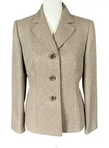 Le Suit Petite tan gold long sleeve collared button down blazer jacket 4P