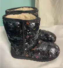 UGGS Ladies Boots Black Sequin Bling Glitter Sz 9 Excellent  Bin2