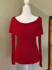 It’s Our Time Red Off the Shoulder Ribbed Sweater Small