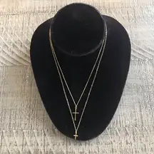 Cross Pendant Necklace Bundle, 2 Gold Toned Necklaces