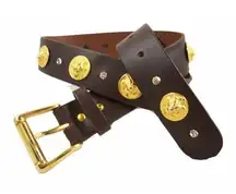 Campagnie Express Womens Brown Leather Belt w Brass Lion Studded Italy S