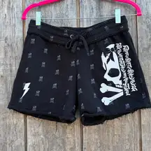 Like New Beautiful Disaster Raw Hem Skull Patterned Edgy Black Shorts Size Small