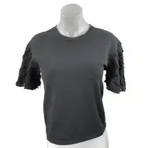 See By Chloe Women's Black Fringed Flutter Short Sleeve Blouse T shirt Top Sz S