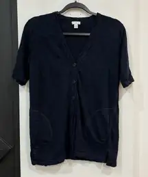 J. Jill Short Sleeve Linen Blend Navy Blue Cardigan Size XS Lightweight Pockets
