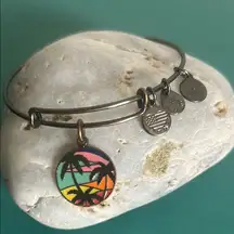 Alex and Ani Caribbean Palm Tree Charm Gunmetal Silver Bangle Bracelet