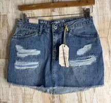 VANILLA STAR Denim Mini Skirt Ripped Distressed Frayed Hem Blue Size 7