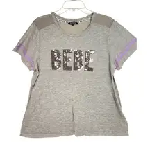 Bebe Sport‎ Gray Bling V-Neck T-Shirt 1X