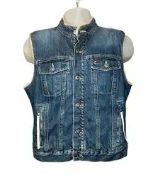 Tommy Hilfiger Vintage  Jeans Sherpa Lined Denim Button Front Cropped Vest Large