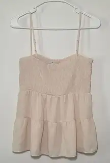 Paper Crane Women’s Beige Smocked‎ Tiered Flowy Lightweight Cami Top Size Large