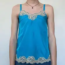 Vintage NWT 1990s Express 100% Silk Lace Blue Cami Medium Y2K