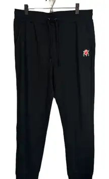 Badgley Mischka Women’s Black Joggers Face Logo French Terry Original Artwork Lg