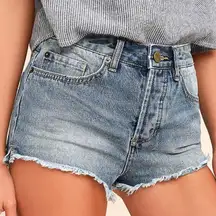 Distressed Easton Light Wash Denim Jean Shorts - Cheeky HiWaist 25