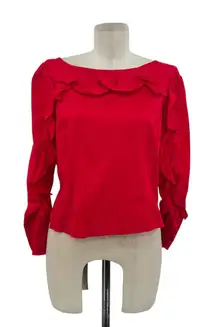 Intermix Nikki‎ Top Blouse Shirt Long Sleeve Ruffle Cotton Red Size Large