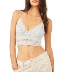 Free People Carrie embroidered gray blue moon longline bralette, L NWT