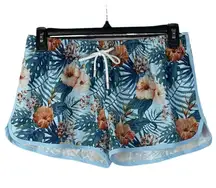 Franks Swim Large Board Shorts Hawaiian Floral Elastic Waist Pockets Quick Dry
