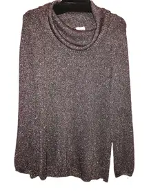 Chico’s‎ Metallic Glitter Cowl Turtleneck Sweater Silver Grey 1