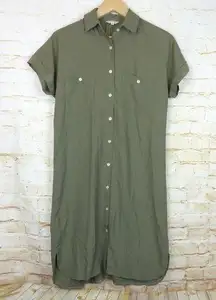 Max Studio Shirt Dress Womens XS Olive Army Green Utility Pockets Button SS
