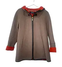 Ellen Tracy Wool Blend Hooded Car Coat Gray with Orange Lining Size 4