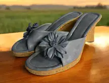 Fioni-90's/Y2K Vintage, Brown, Leather, Floral, Open Toe Heel Size 8  *READ