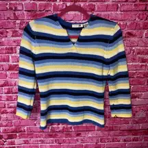 Juniors Vintage 90's Energie Striped Knit 3/4 Sleeve Sweater Size Medium