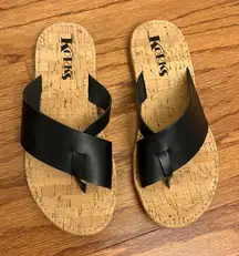 Like new Kork-ease black leather cross strap sandal slides