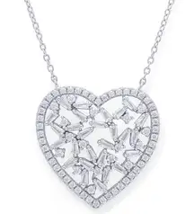 Macy’s Fine Silver Cubic Zirconia Heart Pendant Necklace 18” NWT