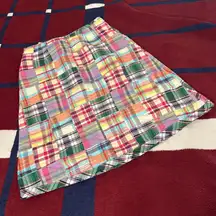 L.L.Bean multi-coloured plaid Cotton Patch Madras A-Line preppy skirt